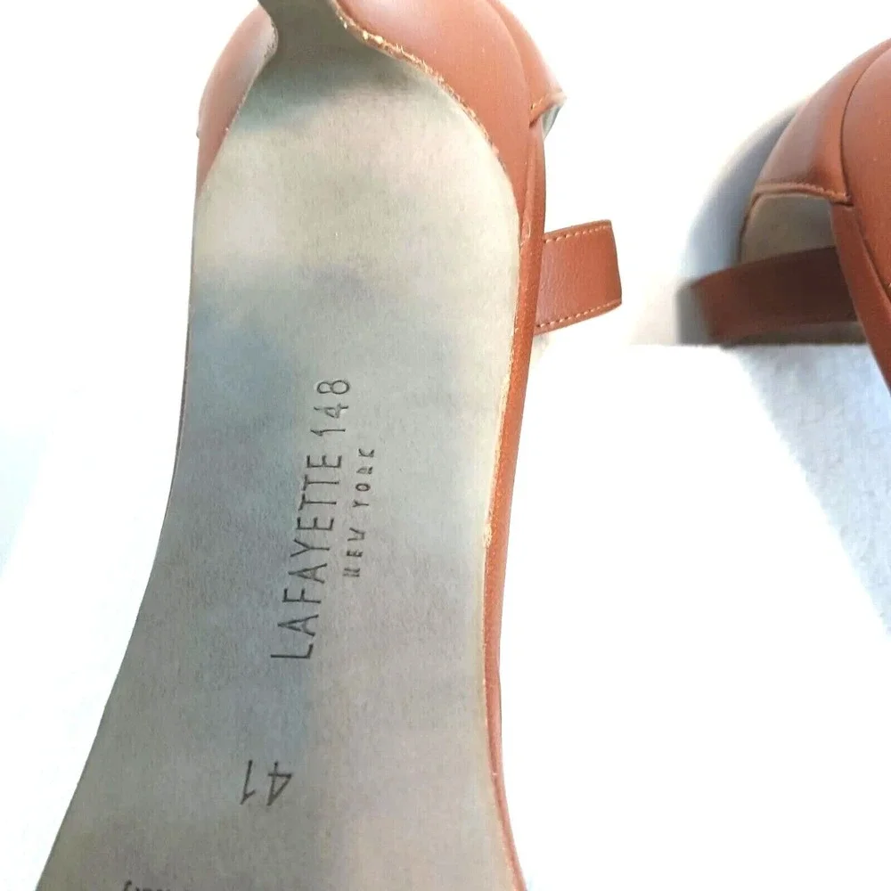 LAFAYETTE 148 Lula Ankle Strap Sandal Heels Brown‎ Sz 41 Luxury Glam retail $450